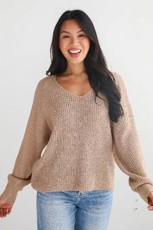 Season Status Taupe Sweater Turtle Neck Boat Neck Asymmetrical Neck