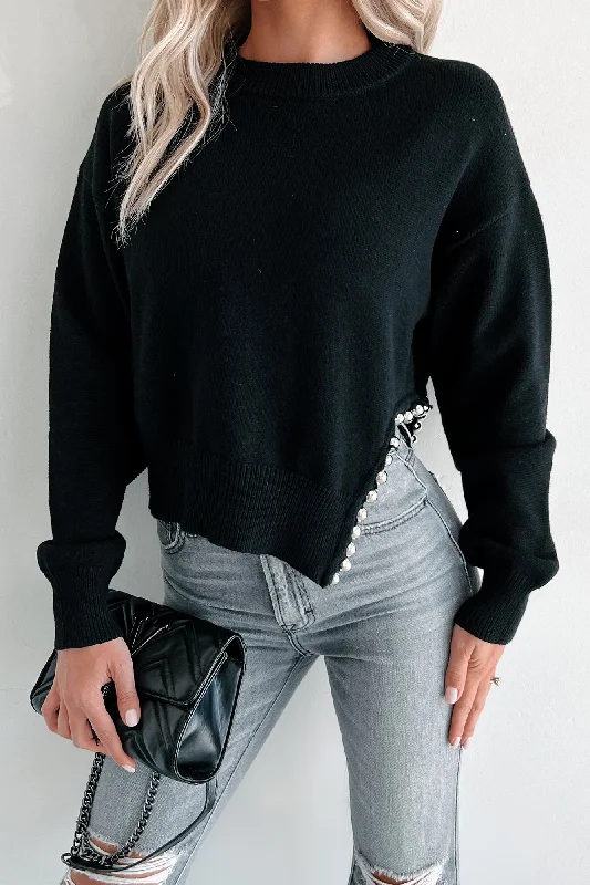 Seeking The Extraordinary Asymmetric Metal Beaded Sweater (Black) Hooded Sweater Collared Sweater Shawl Collar Seeking The Extraordinary Asymmetric Metal Beaded Sweater (Black) Hooded Sweater Collared Sweater Shawl Collar