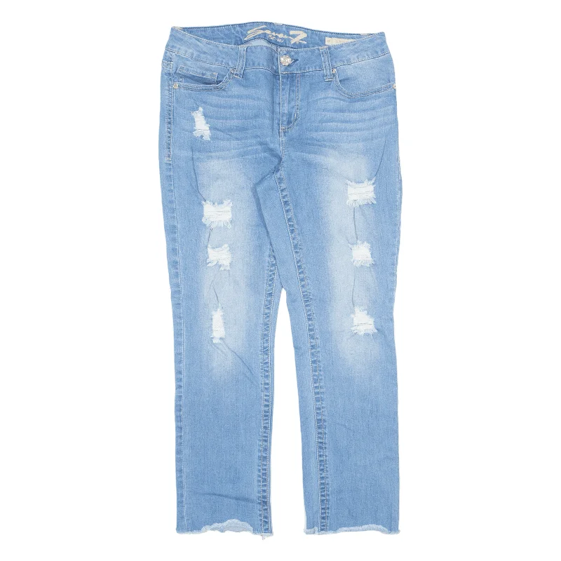 SEVEN7 Distressed Jeans Blue Denim Slim Straight Stone Wash Womens W32 L28 Trendy Bootcut High-Waisted Jeans