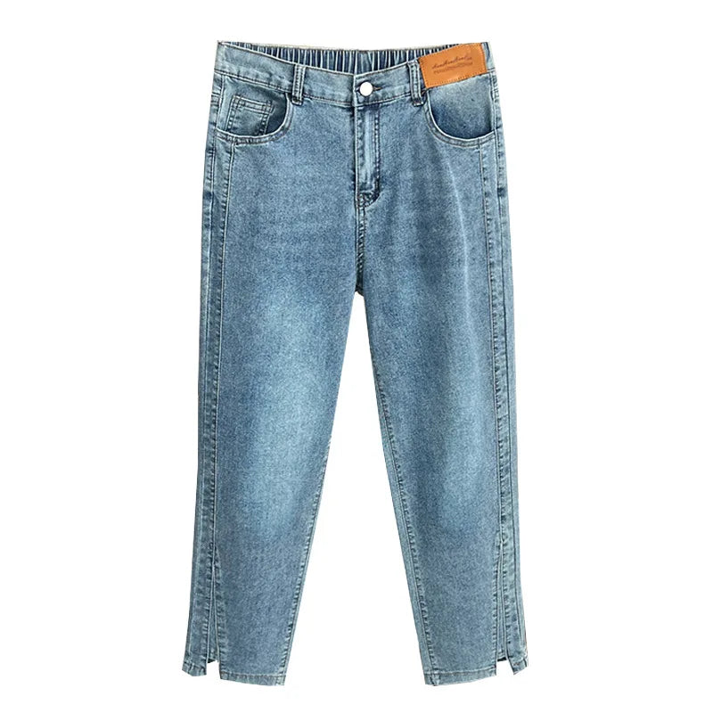 Spring Autumn 100KG Split Leg Opening Drainpipe Jeans Stylish Cargo Style Jeans