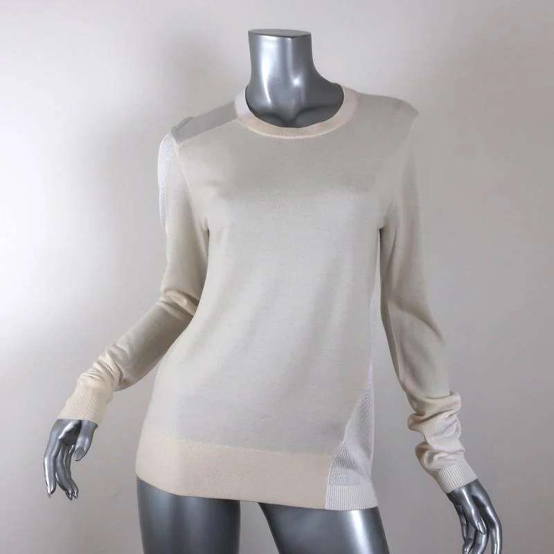 St. John Sweater Ivory Wool-Blend Paneled Knit Size Medium Crewneck Pullover Stylish Fashionable Trendy St. John Sweater Ivory Wool-Blend Paneled Knit Size Medium Crewneck Pullover Stylish Fashionable Trendy