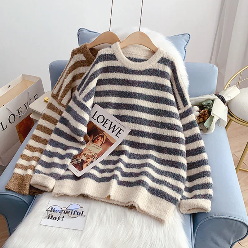 Striped Pullover Sweater coarse wool sweater top  5235 Soft Cozy Warm