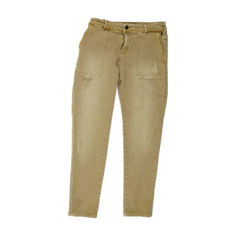 Tan Solid Boyfriend Slim Leg Jeans Cozy Tencel Blend Denim Jeans