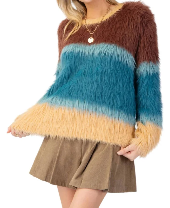 Tellie Mohair Sweater In Mocha/teal Terry Terry Cloth Terry Knit