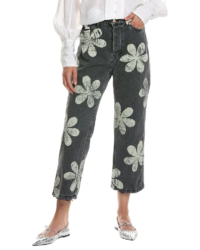 THE GREAT The Hero Black Daisy Stamp Jean Casual Straight-Leg Jeans