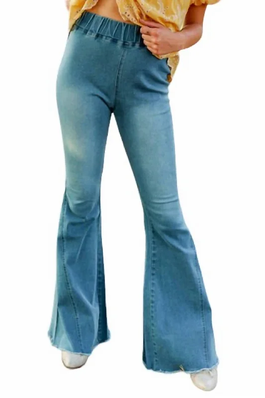 The Jolene High Waisted Flare Jeans In Light Wash Classic Button Fly Jeans