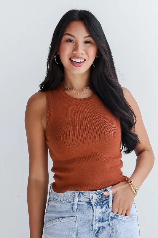 FINAL SALE - Timeless Staple Sweater Tank Mesh Blend Leather Blend Suede Blend