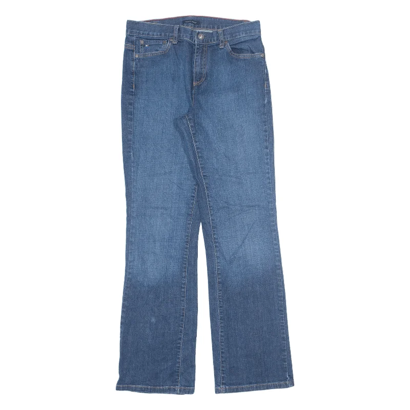 TOMMY HILFIGER Jeans Blue Denim Regular Bootcut Stone Wash Womens W28 L30 Trendy Wide-Legged High-Waist Jeans