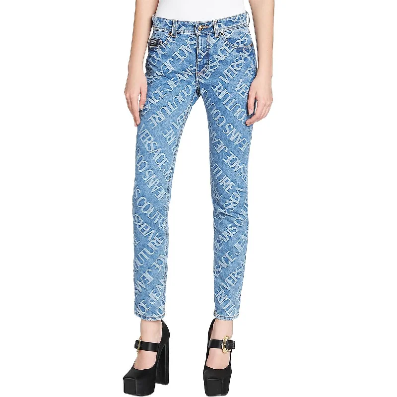 Versace Jeans Couture Womens Mid  Rise Monogram High-Waisted Jeans Trendy Paperbag Waist Jeans