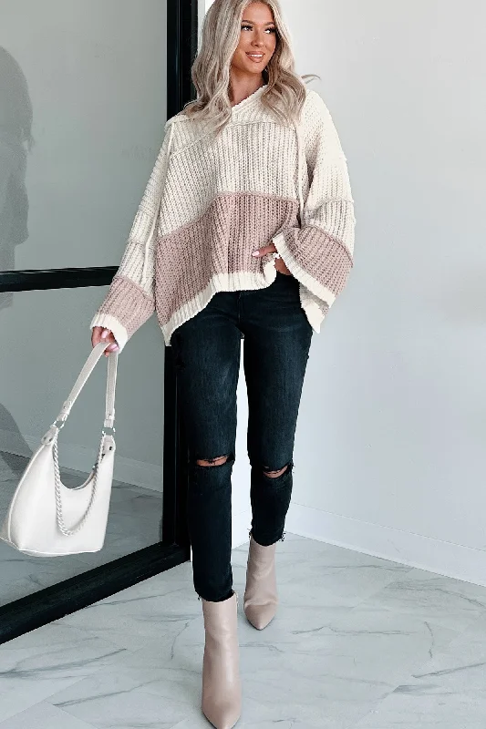 What Goes Around Colorblock Hooded Chenille POL Sweater (Cream Beige Multi) Silk Blend Satin Velvet What Goes Around Colorblock Hooded Chenille POL Sweater (Cream Beige Multi) Silk Blend Satin Velvet