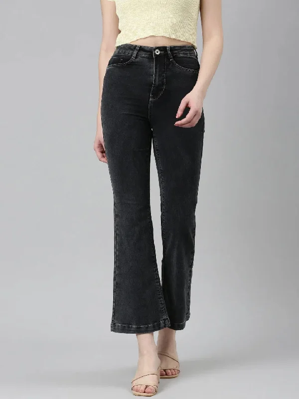 Women Black Solid Flared Denim Jeans-IM-10305-Black Trendy Colored Denim Jeans