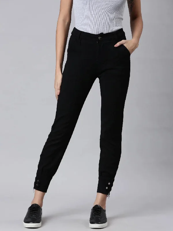 Women Black Solid Jogger Denim Jeans-LT-JO-10427-Black Fashionable Jeggings Style Jeans