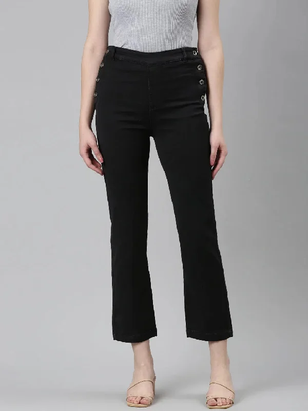 Women Black Solid Straight Fit Denim Jeans-IM-10367-Black Trendy Button-Up High-Waist Jeans