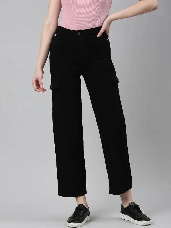 Women Black Solid Straight Fit Denim Jeans-IM-10658-Black Classic Button Fly Jeans