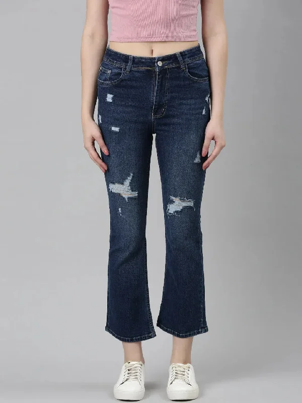 Women Blue Solid Flared Denim Jeans-GZ-5512-3-Blue Comfortable Zip-Up Skinny Jeans