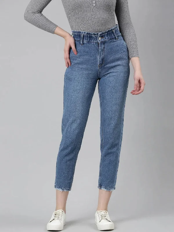 Women Blue Solid Regular Fit Denim Jeans-GZ-5019-B-Blue Comfortable Stretch Fit Jeans