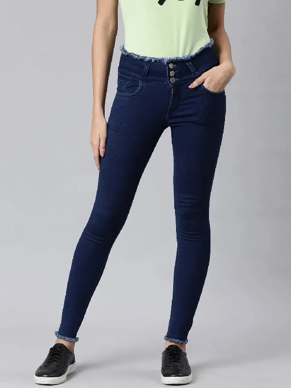 Women Blue Solid Skinny Fit Denim Jeans-LT-105382-Blue Fashionable Vintage Wash Jeans