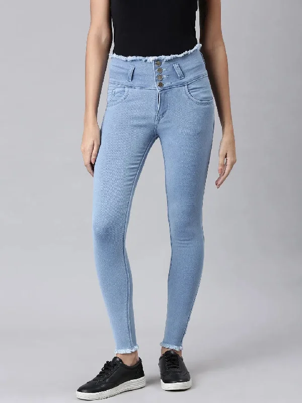 Women Blue Solid Skinny Fit Denim Jeans-LT-105383A-Blue Stylish Slim Fit Denim