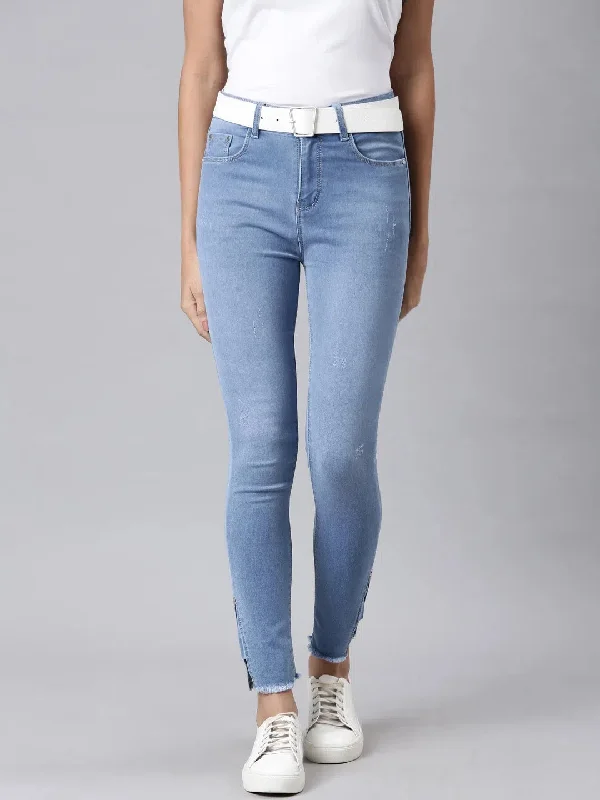 Women Blue Solid Skinny Fit Denim Jeans-LT-A-30318-Blue Elegant High-Waisted Flared Jeans