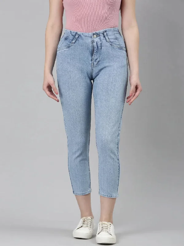 Women Blue Solid Slim Fit Denim Jeans-GZ-5490-Blue Comfortable Stretch Denim Jeans