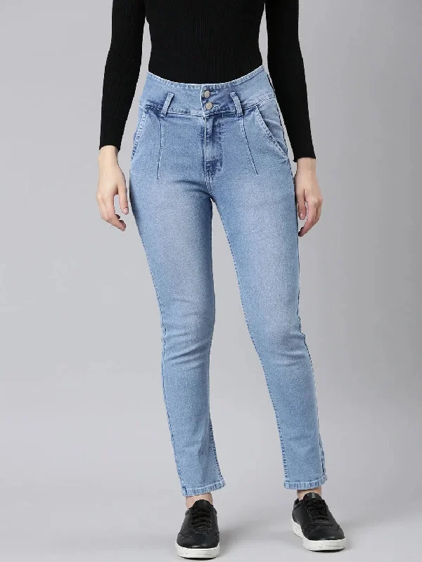 Women Blue Solid Slim Fit Denim Jeans-GZ-5547-1-Blue Chic Ripped Jeans