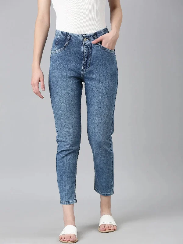 Women Blue Solid Slim Fit Denim Jeans-GZ-55490-1-Blue Trendy Skinny Fit Jeans