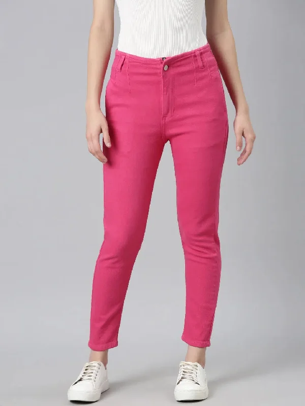 Women Fuchsia Solid Slim Fit Denim Jeans-GZ-5562-Fuchsia Stylish Plus Size Denim Jeans