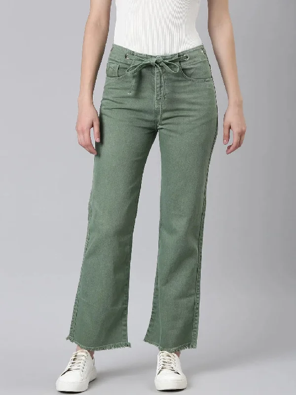 Women Green Solid Straight Fit Denim Jeans-LT-SF-10483-Green Cozy Tencel Blend Denim Jeans