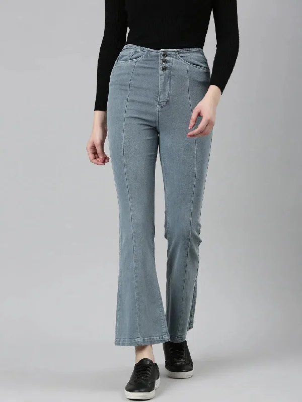 Women Grey Solid Bootcut Denim Jeans-IM-10502-Grey Elegant Tapered Leg Denim