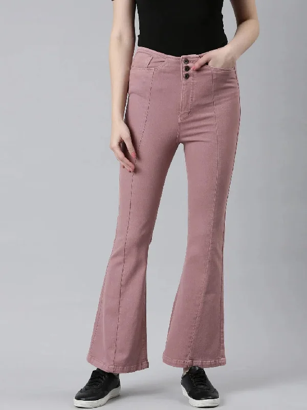 Women Mauve Solid Bootcut Denim Jeans-IM-10502-Mauve Stylish Slim Fit Denim