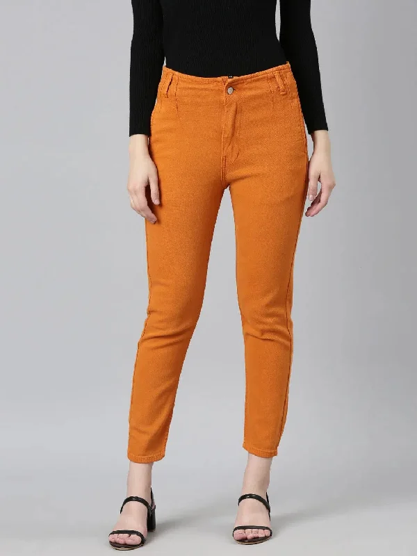 Women Mustard Solid Slim Fit Denim Jeans-GZ-5562-Mustard Comfortable Mid-Rise Jeans