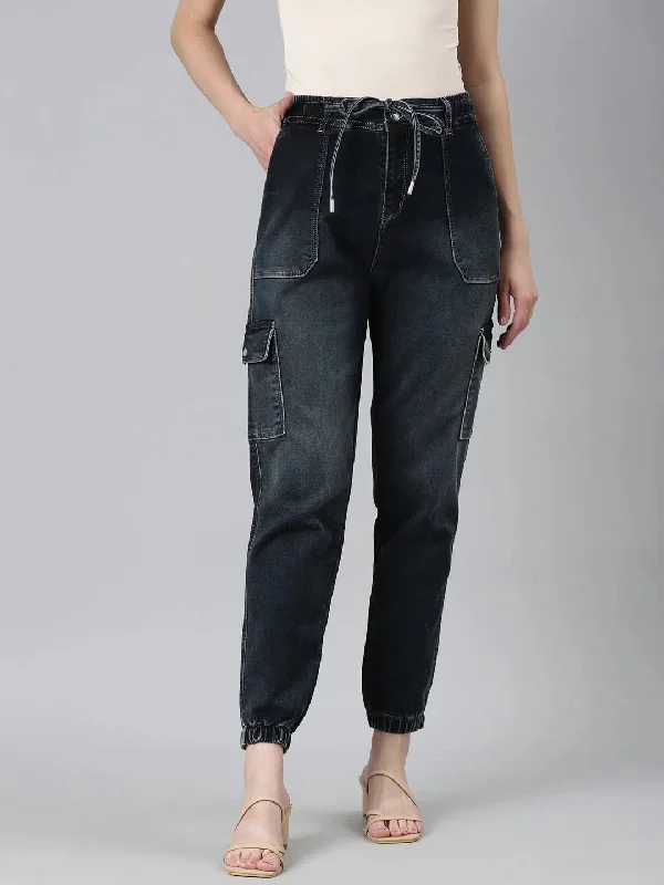 Women Navy Blue Solid Jogger Denim Jeans-LT-JO-22735-Navyblue Casual Distressed Skinny Jeans