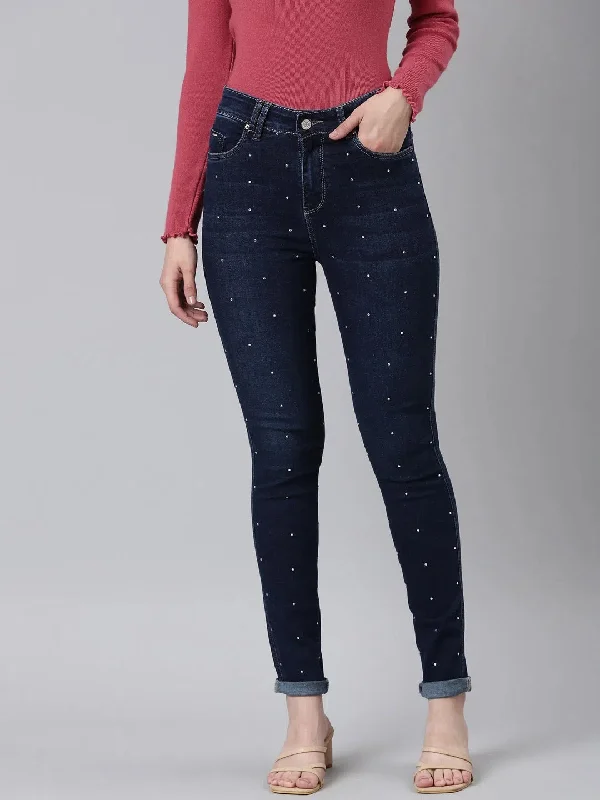 Women Navy Blue Solid Skinny Fit Denim Jeans-LT-205540-Navyblue Comfortable Dark Wash Jeans