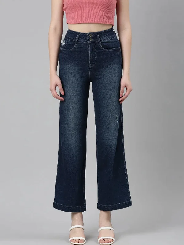 Women Navy Blue Solid Wide Leg Denim Jeans-IM-10423-1-Navyblue Stylish Plus Size Denim Jeans Women Navy Blue Solid Wide Leg Denim Jeans-IM-10423-1-Navyblue Stylish Plus Size Denim Jeans