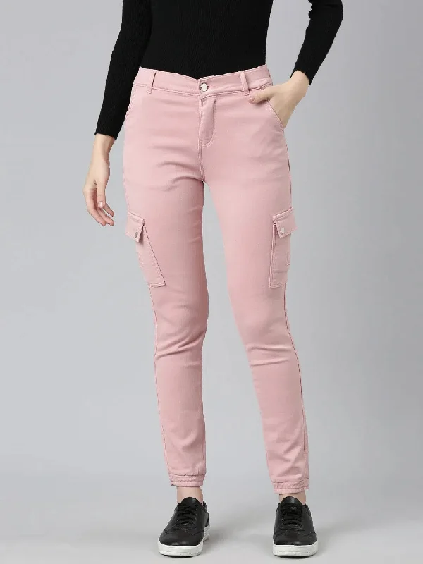 Women Pink Solid Jogger Denim Jeans-LT-JO-22831-Pink Trendy Wide-Legged High-Waist Jeans