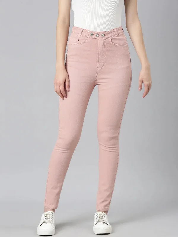 Women Pink Solid Slim Fit Denim Jeans-IM-10346-Pink Stylish Plus Size Denim Jeans