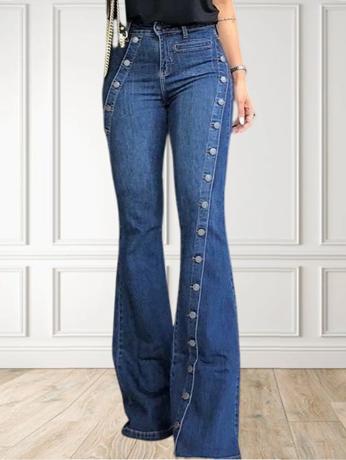 Women Plus Size High Waist Jeans Vintage Casual Slim Denim Pant Fashion Plain Jeans Comfortable Faded High-Rise Jeans