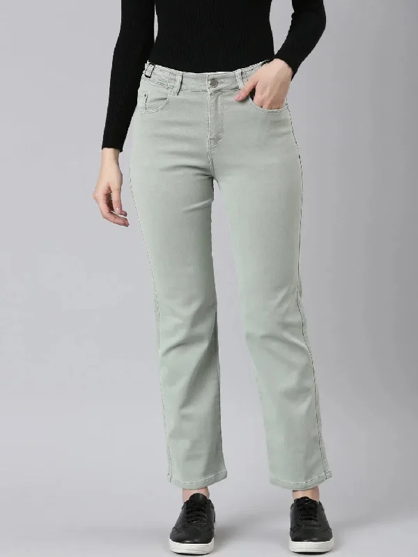 Women Sea Green Solid Straight Fit Denim Jeans-LT-SF-22852-Seagreen Chic Cropped Jeans