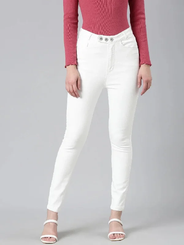 Women White Solid Skinny Fit Denim Jeans-IM-10346-White Trendy Acid Wash Skinny Jeans
