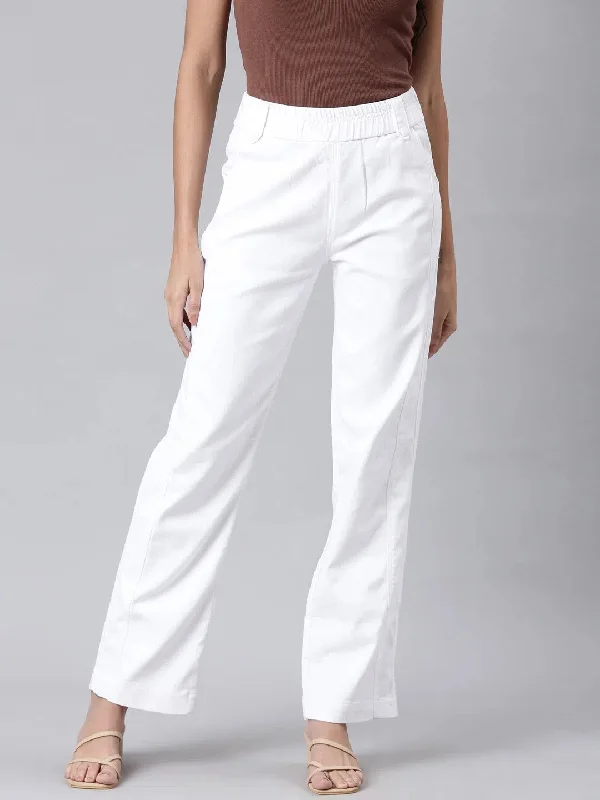 Women White Solid Wide Leg Denim Jeans-LT-SF-10426-White Fashionable Jeggings Style Jeans