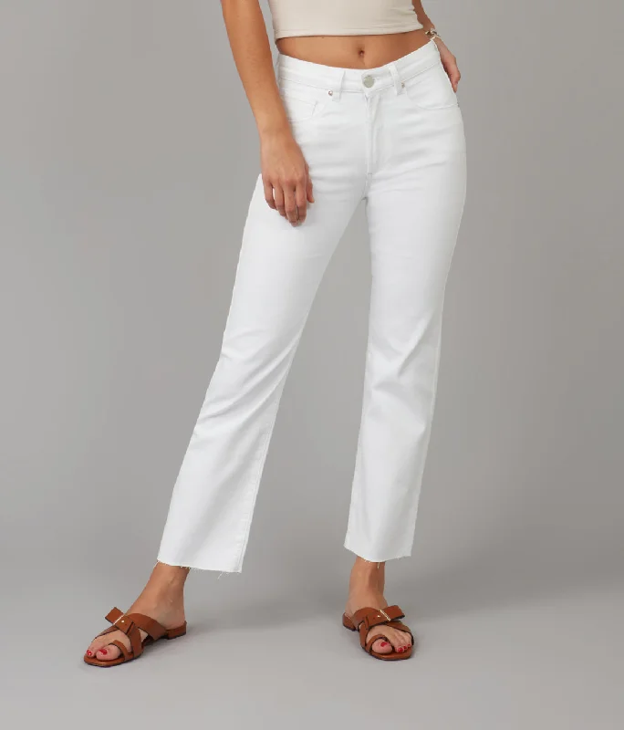 Women's DENVER-WHT High Rise Straight Jeans Comfortable Boyfriend Jeans