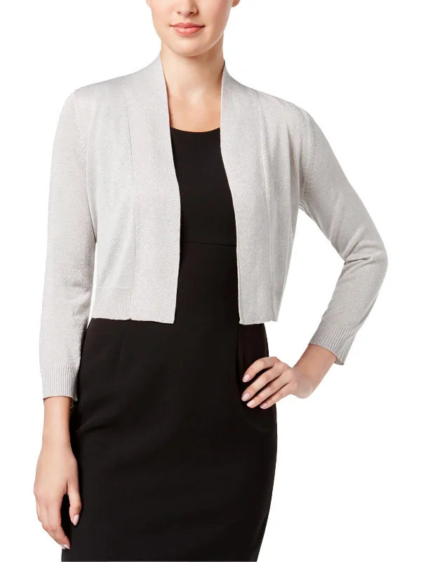 Womens Metallic Open Front Cardigan Sweater Soft Cozy Warm