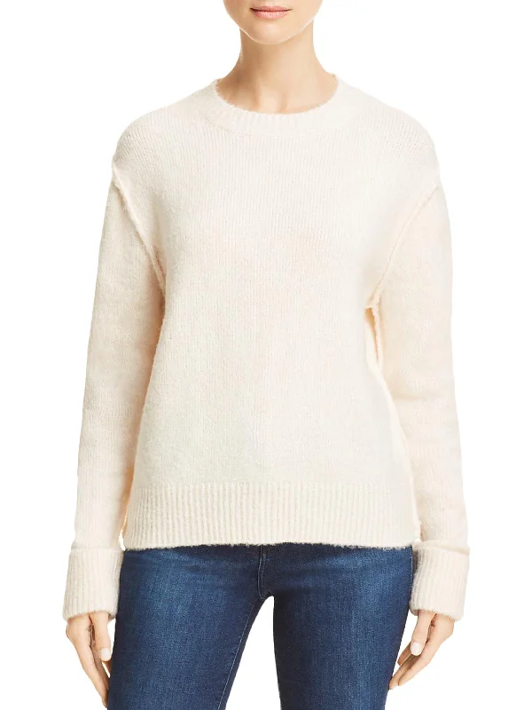 Womens Ribbed Trim Long Sleeves Sweater Notch Collar Peter Pan Collar Cowl Neck