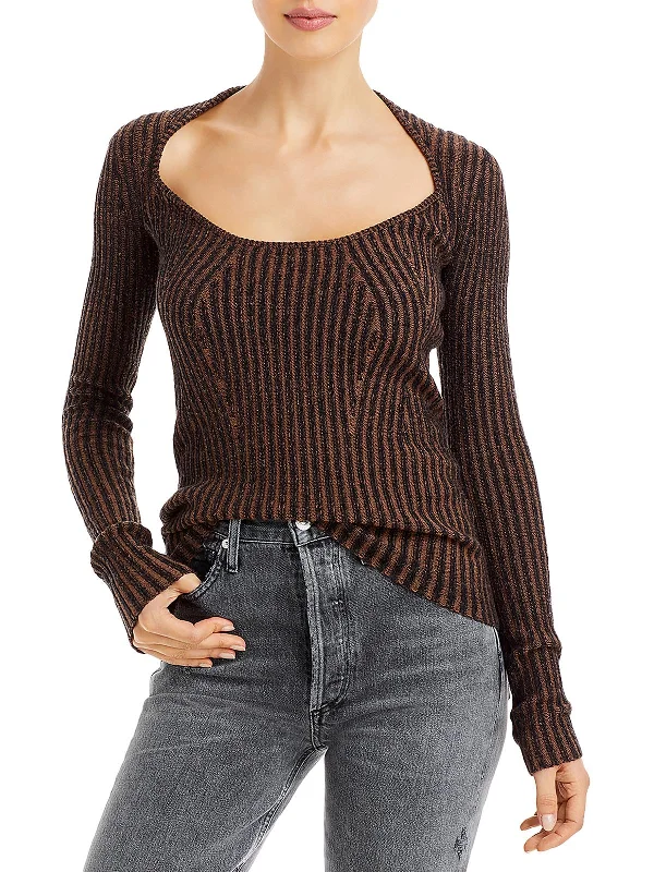 Womens Scoop Neck Ribbed Pullover Sweater Soft Cozy Warm