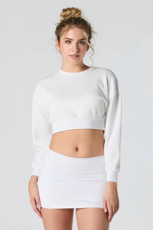 Solid Fleece Cropped Sweatshirt Hoodie with Belted Waist Structured Tailored