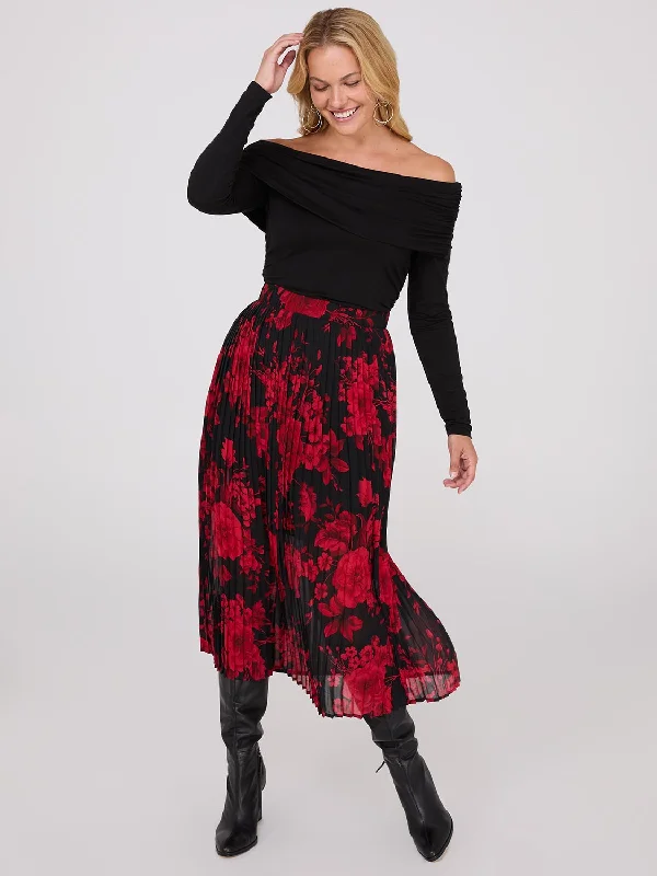 Printed Pleated Chiffon Midi Skirt midi skirt versatile