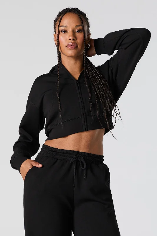 Active Zip-Up Cropped Fleece Hoodie Hoodie with Pattern Geometric Abstract