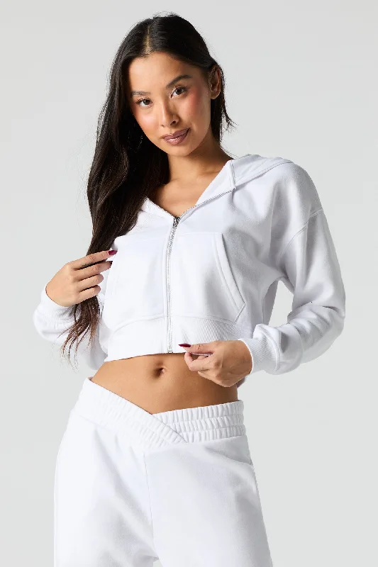 Zip-Up Cropped Fleece Hoodie Hoodie with Sequins Glamorous Eye-catching