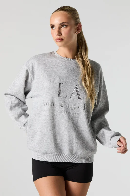 Embroidered Fleece Sweatshirt Hoodie with Stripes Bold Sporty