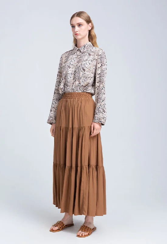 Solid Tiered Skirt linen skirt breathable